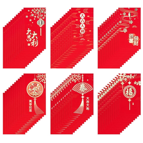 2023 Chinese Red Envelopes, 72 Pcs 6 Styles Hongbao Red Packets with Chinese Blessings, Year of the Rabbit Chinese Hongbao, Lucky Money Envelopes for Spring Festival, Wedding, Birthday, 6.69 x 3.54in
