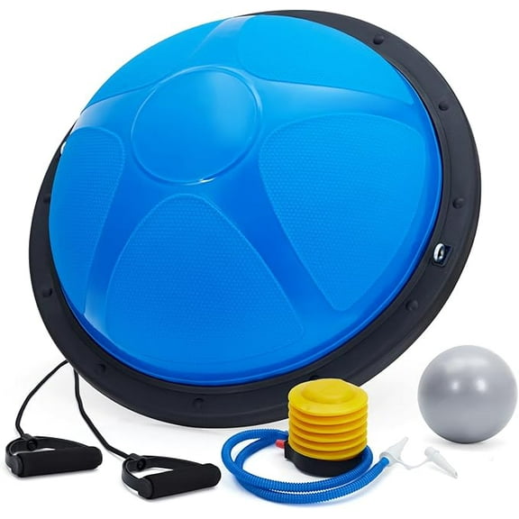 23in Balance Ball | 1660lb Inflatable Half Exercise Ball Wobble Board Balance Trainer w Nonslip Base | Half Yoga Ball Strength Training Equipment w 2 Bands, Pump, Extra Ball Included