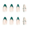thumbnail image 6 of JUNWELL 24Pcs Glossy False Nails Green White Lines French Fake Nails for Women and Girls Jelly Glue, 6 of 8