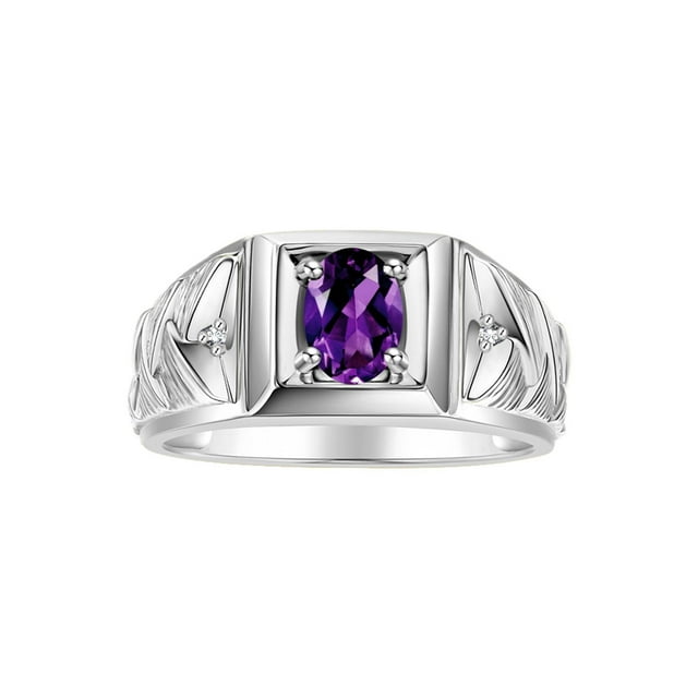 RYLOS Men's Rings Sterling Silver Rings Designer Weave Band 7X5MM Oval Gemstone & Diamond Ring Amethyst February Birthstone Rings For Men Size 13