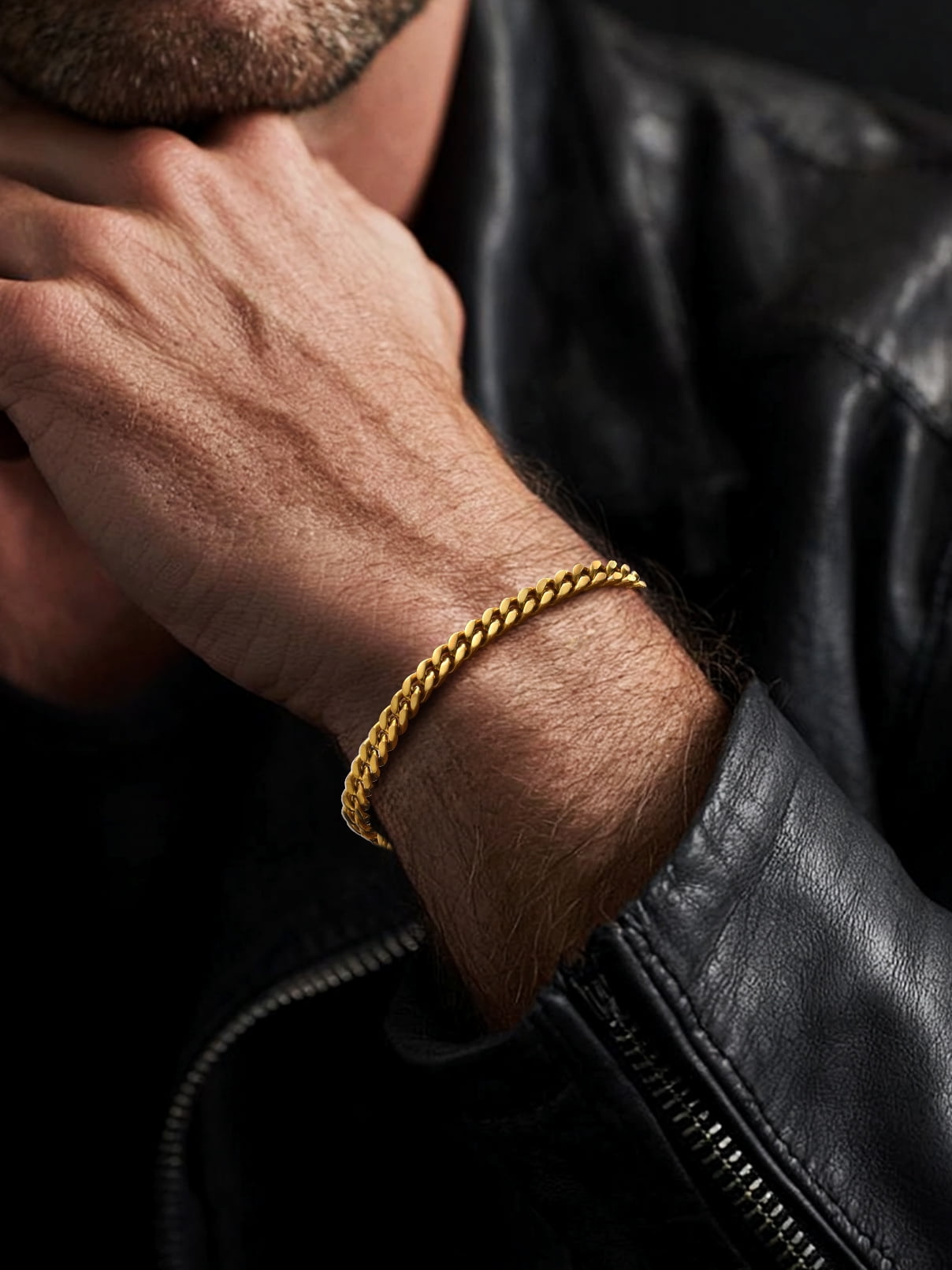FaithHeart Cuban Link Chain Bracelets for Men, Gold Plated Stainless Steel Chain Wrist Bracelets Hip Hop Jewelry Gifts for Brother Friends 7MM Width