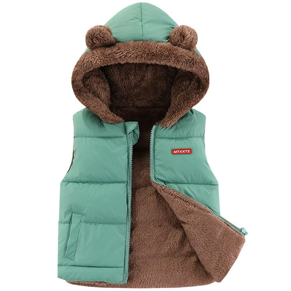 Girl's and Boy's Hooded Warm Puffer Vest Padded Warm Puffer Down Vest Insulation Waistcoat Bear Ears Zip Up Padded Pocket 1-7y