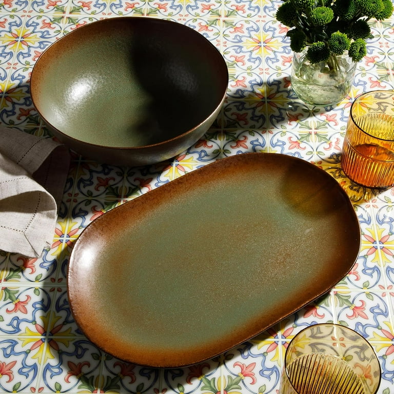 Santorini Mist Double Bowl Terracotta Reactive Glaze Plates and