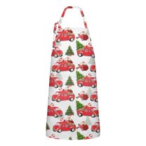 Red Christmas Car Apron-Garden Aprons for Women with Pockets-Cotton Linen Waterproof Kitchen Cooking Gardening Aprons Adjustable for Kitchen,Cooking,BBQ and Salon 32"x27"