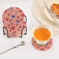thumbnail image 6 of 6 Pcs Drink Coasters with Holder 3.94in Woven Coasters for Drinks Bows and Strawberries Pattern Coaster Set for Protection Table, 6 of 7