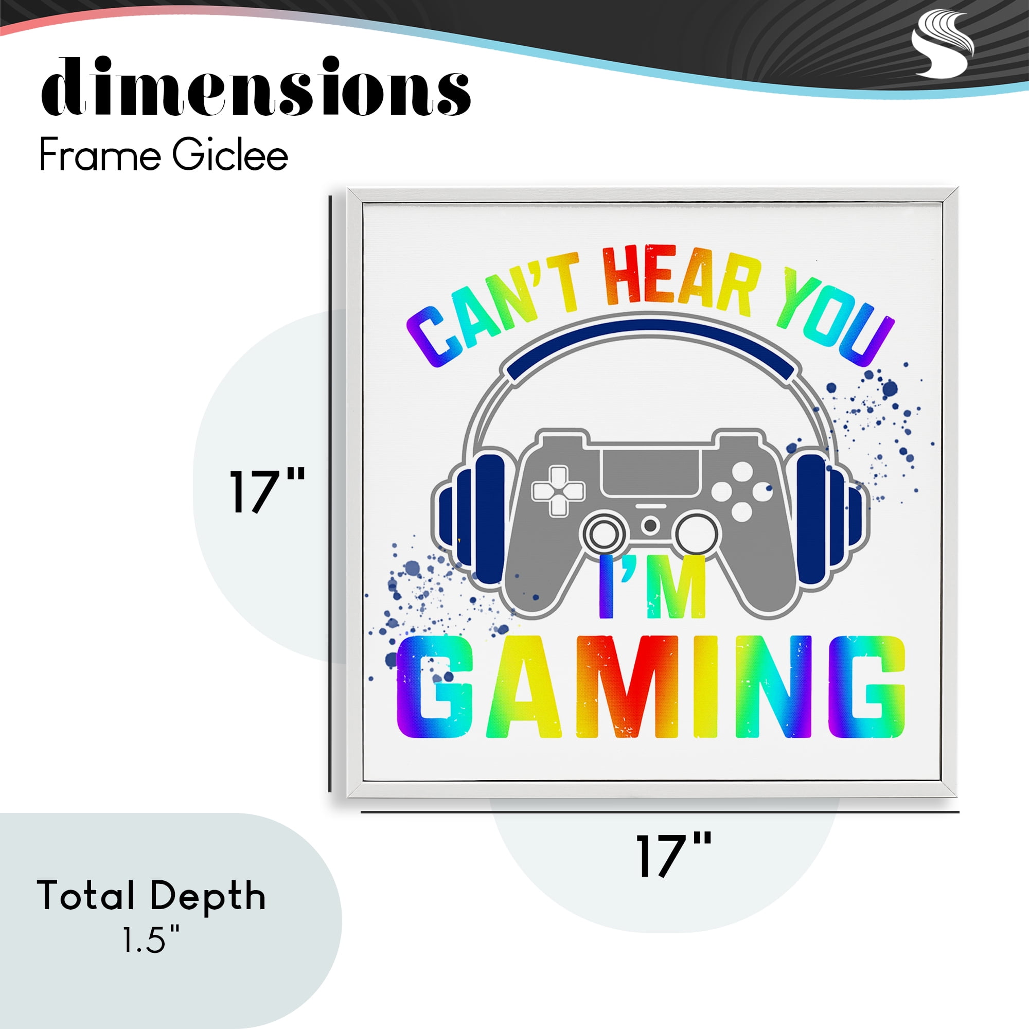 Rainbow Can't Hear You Gaming White Framed Giclee Art, design by Kim Allen