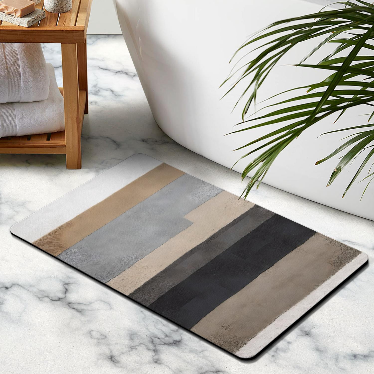 Plush Striped Microfiber Bathroom Rugs, Extra Thick and Absorbent 20x32 inch Bath Mat, Machine Washable, Anti-Slip for Bathroom Safety, Ideal for Tub and Shower
