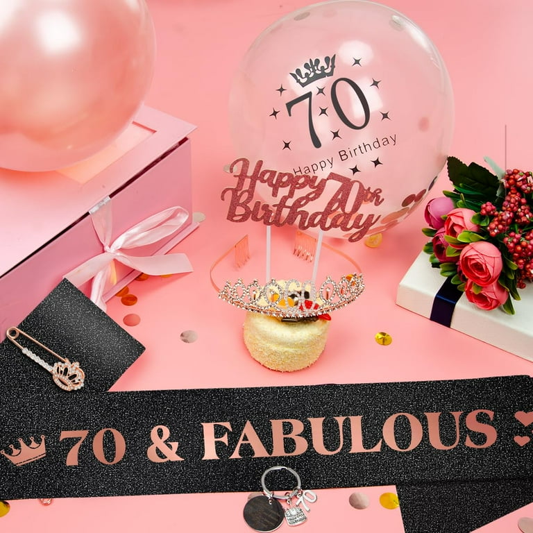 YANSION 70th Black Rose Gold Birthday Decorations Women, 70th - Main Image