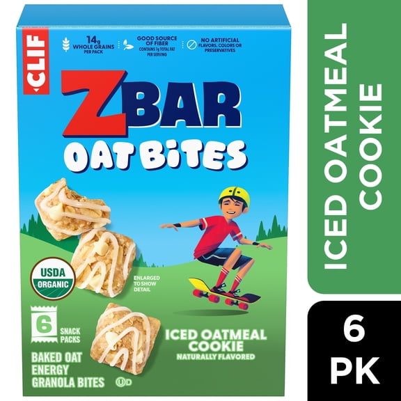Zbar Oat Bites Iced Oatmeal Cookie Baked Oat Energy Granola Bites, USDA Organic Snacks for Kids, 6 Count