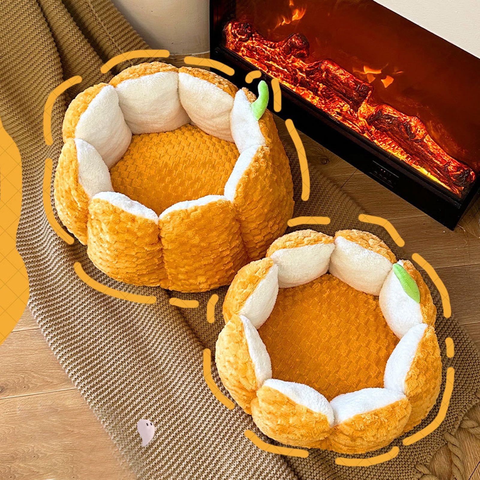 YIFAEUX Pumpkin Cat Bed 16.5/19.7 in Soft Fleece Pet Mat Warm Dog Bed Four Seasons Universal Pet Bed Autumn Winter Mattress Anti-Slip Bottom Waterproof Bite-Resistant Suitable for Cats Dogs