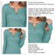 thumbnail image 5 of Camisa de jersey para mujer, manga larga, color puro, casual, botón delgado, parte delantera, punto acanalado, túnica de otoño para otoño, primavera, azul lago S, 5 of 6