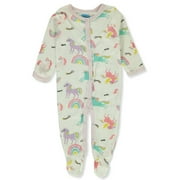 Angle View: Bon Bebe Girls' L/S Unicorn Footed Coveralls - white/multi, 6 - 9 months (Newborn)