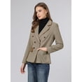 thumbnail image 4 of INSPIRE CHIC Women's Plaid Blazer Trendy Casual Houndstooth Double Breasted Suit Jacket S Light Brown, 4 of 5