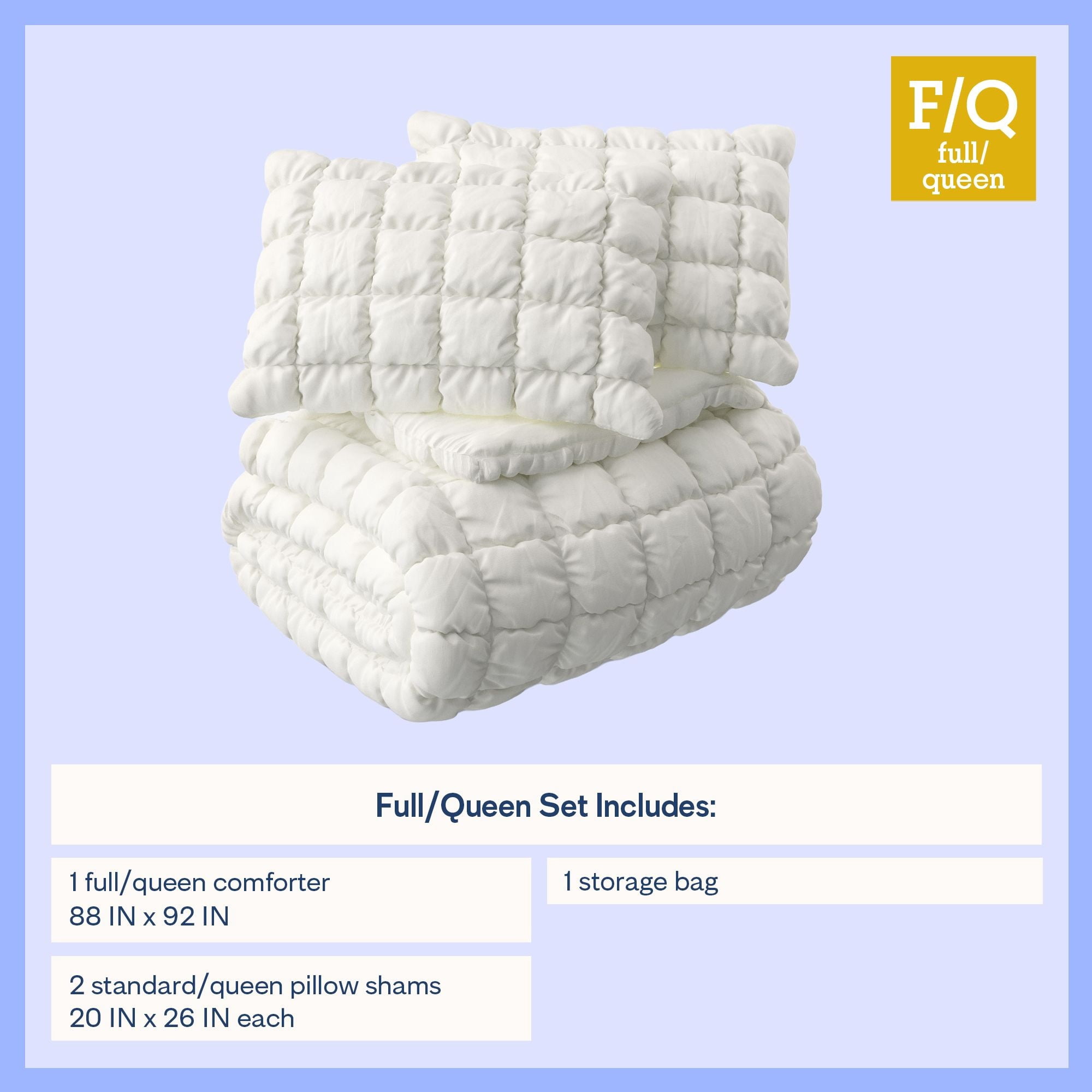 Mainstays Kids White Solid Puffy Comforter Set, Full/Queen, 3 Pieces