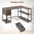 thumbnail image 3 of Gymax L Shaped Desk Corner Computer Desk w/ 2 Fabric Drawers Charging Station Rustic Brown & Black, 3 of 10