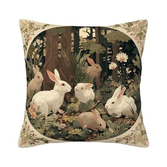 Woodland Rabbits Throw Pillow Covers 18x18 | Rustic Bunny Decorative Cushion Case for Couch, Sofa and Cabin | Vintage Spring Easter Pillowcases Decor for Living Room, Farmhouse