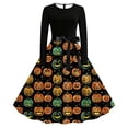 thumbnail image 2 of LEKWK Halloween Dresses for Women Printed Long Sleeve A-Line Midi Gown Crewneck Graphic Gothic Dresses with Belt Witch Renaissance Costume, 2 of 6