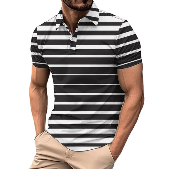 Fnnxeal Men’s Performance Polo Shirt Slim Fit Short Sleeve Quick Dry Moisture Wicking Wrinkle Free Casual Work Top Gray White Stripe,Size S