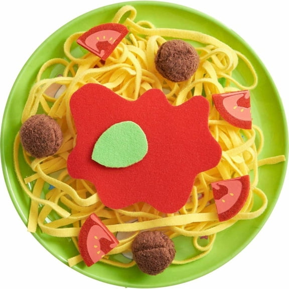HABA Soft Spaghetti & Meatballs with Plate Play Food Set - Pretend Play Kitchen Toy for Toddlers & Kids for Ages 3 and Up