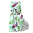 thumbnail image 1 of Women's 3/4 Sleeve Spring Summer Tea Length A Line Dress Lapel V Neck Button Flowy Fall Dress Elegant Casual Drawstring Clearance Fashion Workout Floral Boho Green XXL, 1 of 1