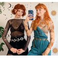 thumbnail image 2 of Femmes Sexy Chemisier en Maille Transparente, Imprimé Mode Voir à Travers Col Rond à Manches Longues Crop Tops, 2 of 2