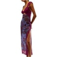 thumbnail image 2 of Sakmal V-Neck Womens Dresses Purple Long Sleeveless Lace Sexy Floral Cutout Fit & Flare Dress, 2 of 5