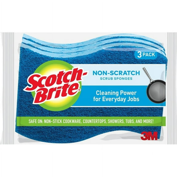 Scotch-Brite No Scratch Scrub Sponges - 2.8" Height x 4.5" Width x 4.5" Length x 590 mil Thickness - 3/Pack - Blue | Bundle of 5 Packs