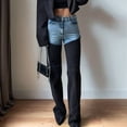 thumbnail image 4 of Women'S Casual Fashion Jeans Straight Leg Trouser with Color Block Patchwork Design Blue-Black S, 4 of 9