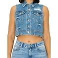 thumbnail image 2 of FashionMille Women Boxy Fit Washed Button Up Sleeveless Distressed Cropped Jean Denim Vest Jacket, 2 of 4