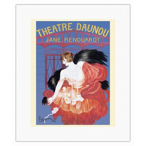 Theatre Daunou Paris France - Actress Jane Renouardt - Vintage Theater Poster by Leonetto Cappiello c.1921 - Fine Art Rolled Canvas Print 11in x 14in