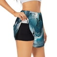 thumbnail image 3 of Lsque Ice Blue Ocean Cute Dolphin A Printed Women's Running Shorts with Liner Pockets,Elastic Quick Dry Workout Athletic Gym Yoga Shorts,Womens High Waist Shorts-Large, 3 of 9