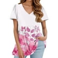 thumbnail image 2 of TQWQT Peplum Tops for Women Vneck Short Sleeve Babydoll Tops Cute Puff Sleeve Floral Blouses Puff Sleeve Tunic Top Plus Size Maternity Clothes Pink 3XL, 2 of 5