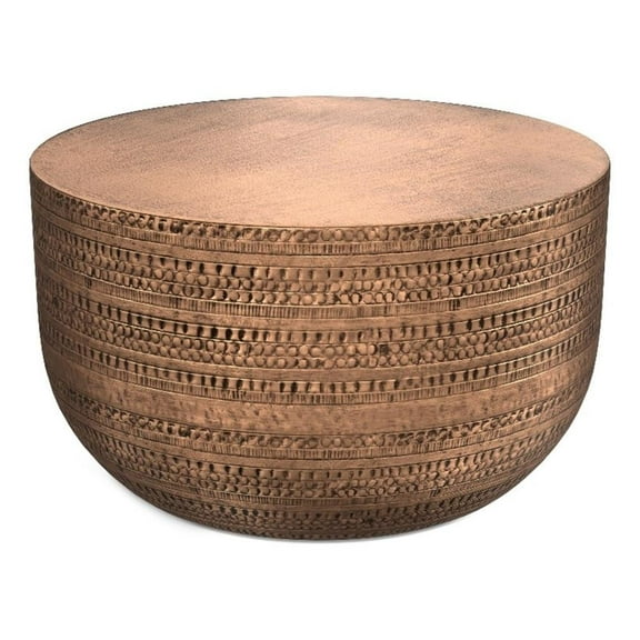 Pemberly Row Boho 30 inch Wide Metal Metal Coffee Table in Antique Copper