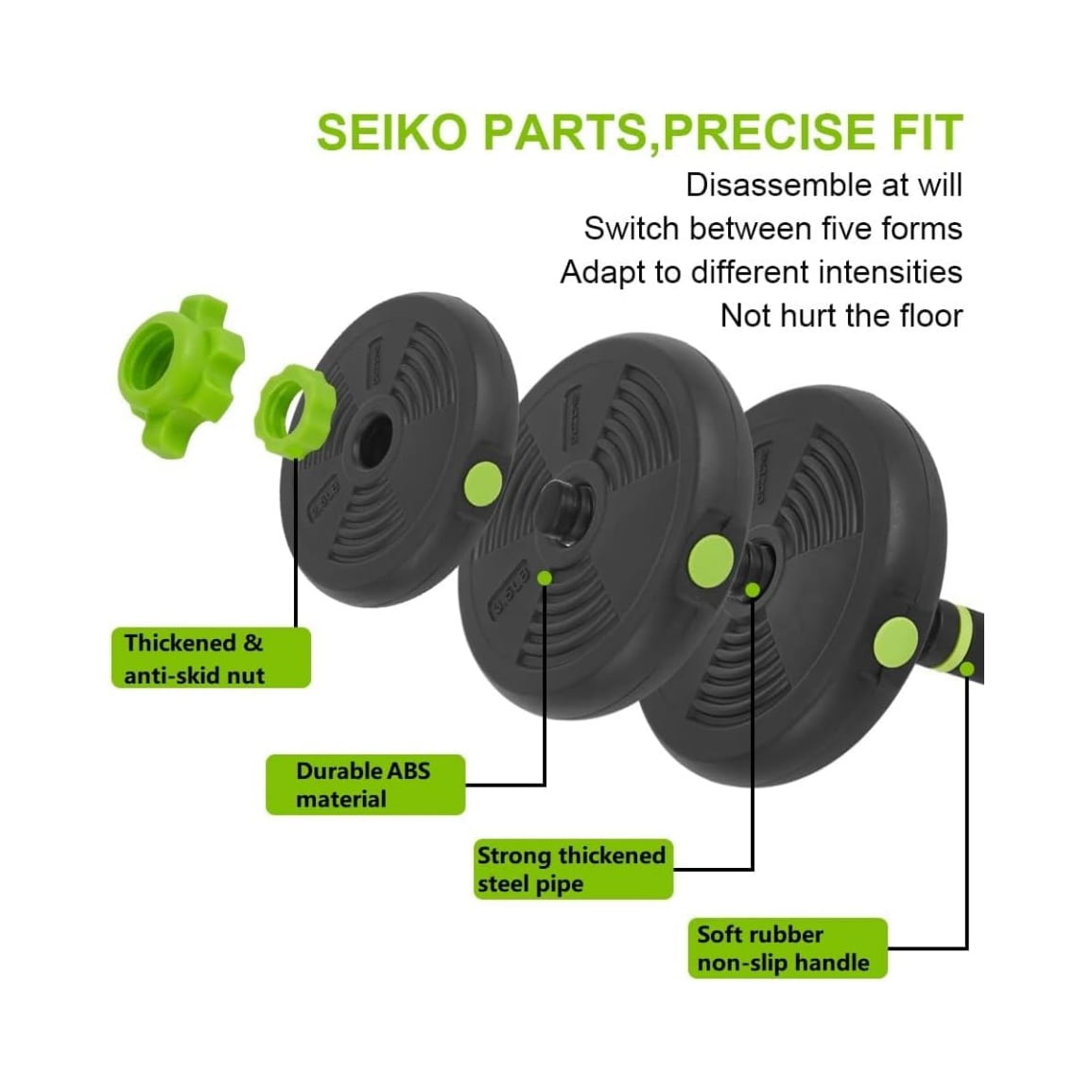 Adjustable Dumbbell Set, 4 in 1 Adjustable Kettlebell Set,44lbs/66lbs/88lbs Weight Set Used as Kettlebells, Barbell, Push up Stand for Home Gym,Green and Black,Round Head