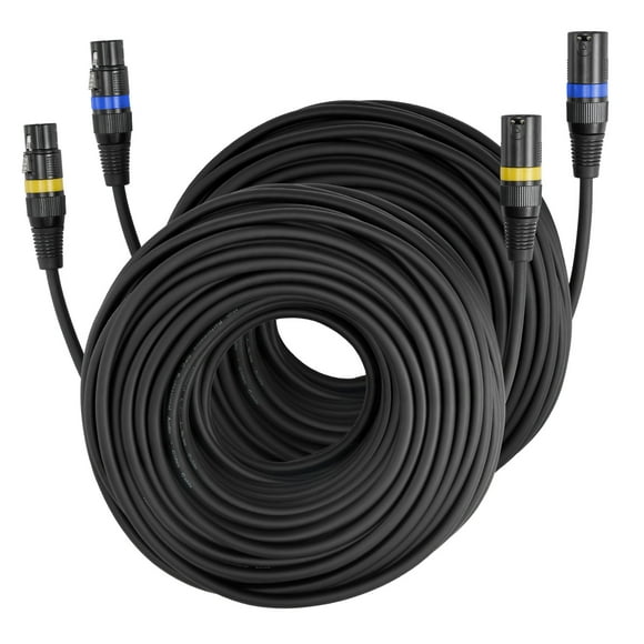 VEVOR XLR Cable 100 ft, 2 Pack, Shielded Balanced DMX Male to Female Microphone Cables, Gold-Plated 3-Pin XLR Mic Speaker Cord Wires, for Stage Lighting, Microphones, Amplifier, Mixer, Speaker Systems