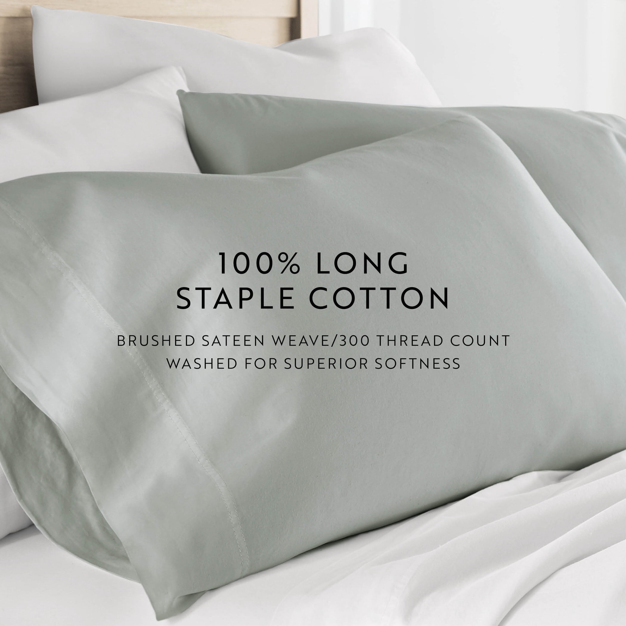 Green Mist 300TC Cotton Cooling Pillow Case Set, Standard/Queen, by Noble Linens