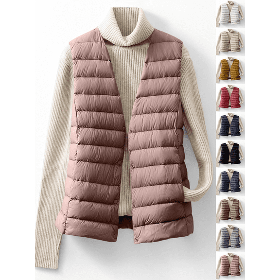 Vmberlty Puffer Vests for Women Lightweight Sleeveless Padded Gilet Short Cut Warm Cotton Coat Versatile Daily Casual V Neck Vest Jackets