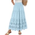 thumbnail image 3 of Women'S Boho Casual Solid Summer 2026 Lace Embroidery Eyelet Elastic Waist Skirt - Flowy Tiered A-Line Beach Maxi Skirt Flower Hollow-Out Vacation Maxi Skirt Light Blue One Size, 3 of 6