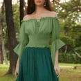thumbnail image 3 of Otntypg Women Renaissance Shirt Off Shoulder Trumpet Long Sleeve Smocked Waist Cropped Tops Peasant Blouse Green M, 3 of 8