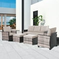 thumbnail image 5 of Decksplore 5 Piece Patio Furniture Set All Weather Wicker Outdoor Sectional Sofa,High Back Patio Chairs and Ottomans for Porch,Garden,Backyard White, 5 of 8