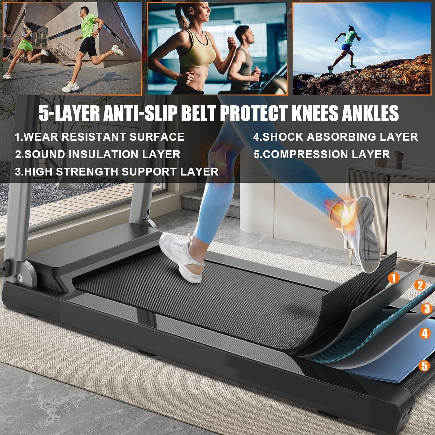 OBENSKY Foldable Treadmill with Desk Workstation & Adjustable Height, Folding Treadmill for home,Speed Range 0.6-7.5 mph,Bluetooth Speaker & App,350 LBS Weight Capacity