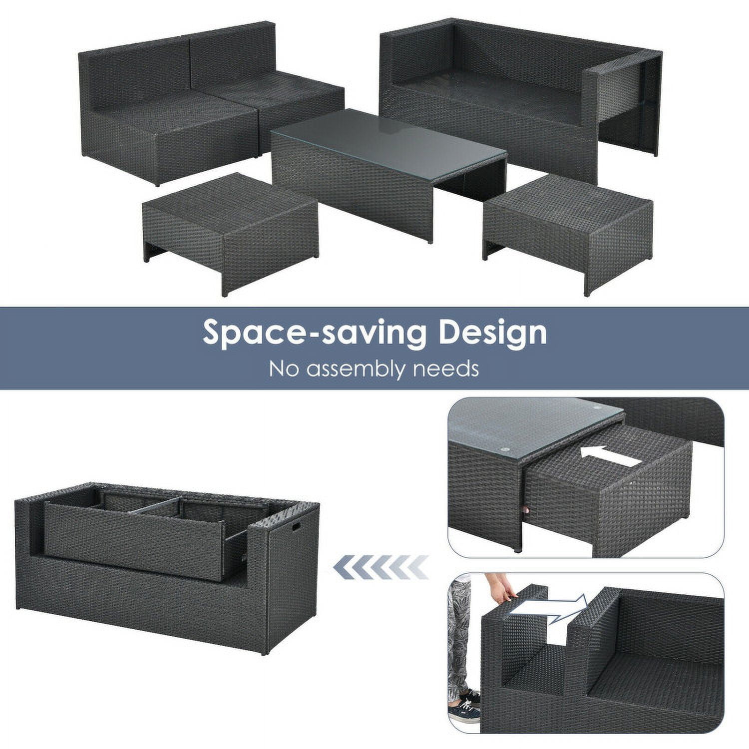 Aimee Lii 6 Pieces Patio Rattan Furniture Set with Glass Table and Cushioned Seat, Outdoor Patio Set, Gray Aimee Lii 6 Pieces Patio Rattan Furniture Set with Glass Table and Cushioned Seat, Outdoor Patio Set, Gray