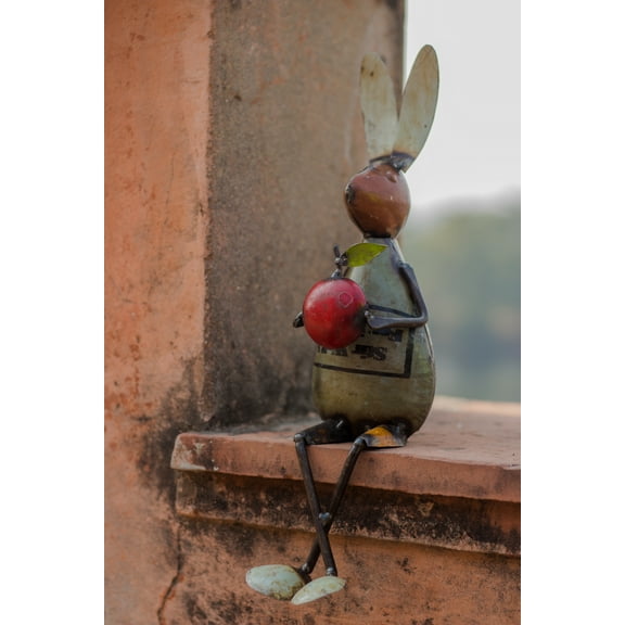 De Kulture Works Iron Rabbit With Apple Decorative Collectible Figurine Showpiece