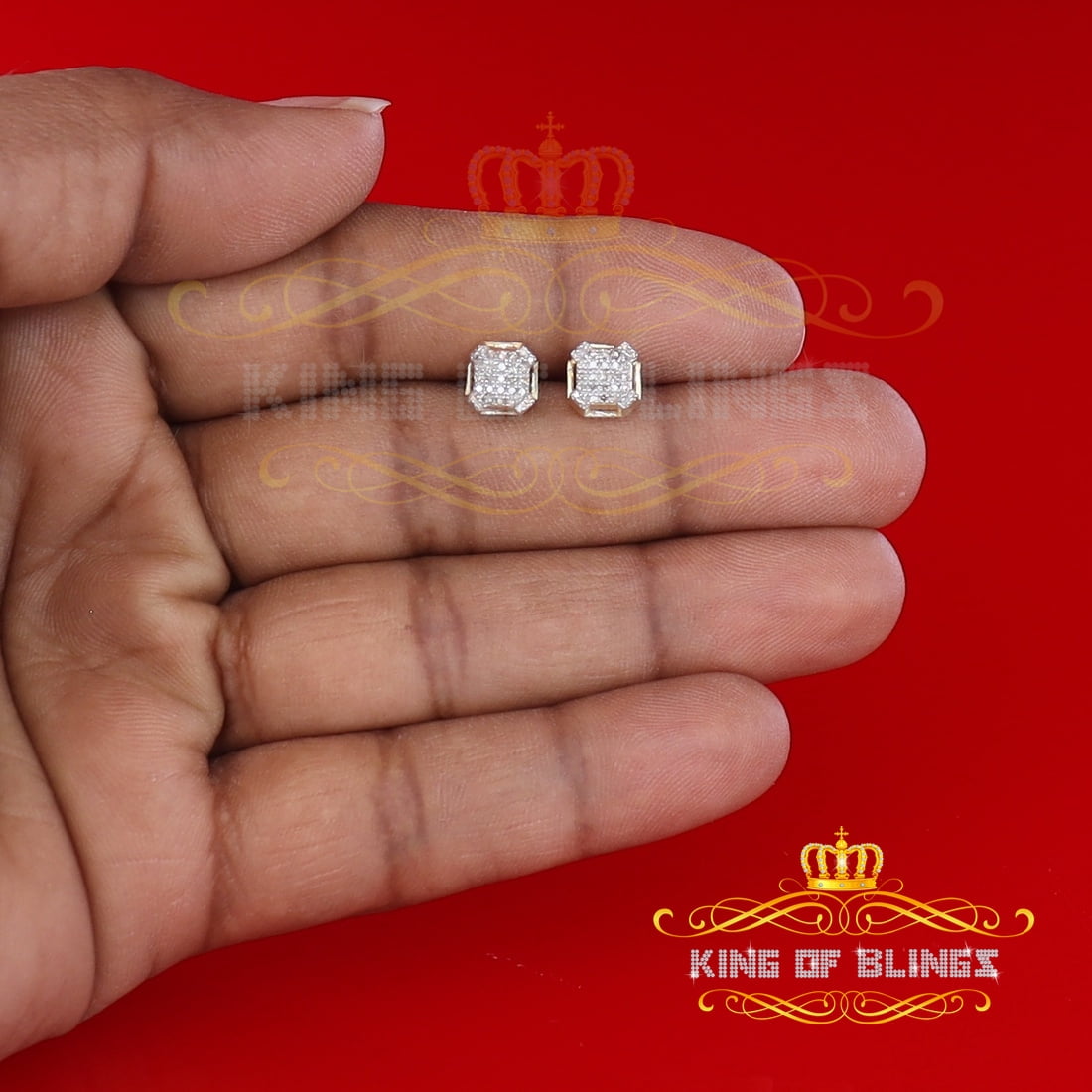 King of Bling's 0.20ct Diamond Yellow 925 Sterling Silver Stud Earrings For Women's And Men's