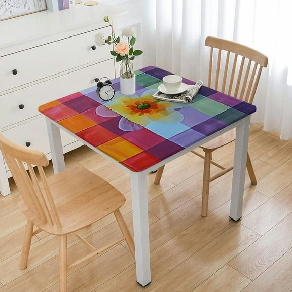 HAOXIT , Flowers Rabbit Table Cloth, Checkered s, Waterproof Rectangle for Dinner Party Decoration 36*36