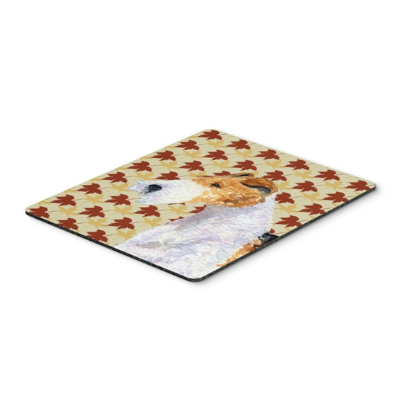 "Fox Terrier Fall Leaves Portrait Mouse Pad Hot Pad or Trivet"