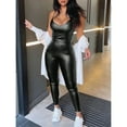 thumbnail image 6 of Women’s PU Leather Jumpsuit – Sleeveless V-Neck Bodycon Clubwear Romper Sexy Party Overall Outfit, 6 of 6
