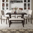 6-Piece Espresso Dining Set: Wooden Table, 4 Chairs, Padded Bench for 4 ...