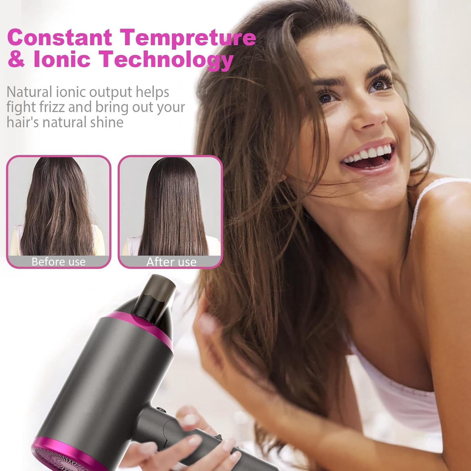 Professional Hairdryer Low Noise Lightweight Blow Dryer for Curly Hair Concentrator with 2 Speed, Travel Hair Dryer with Diffuser, Heat and Cool Setting for Women Men Home Salon Gift