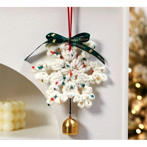 1 Pack Crochet Snowflake Decoration Christmas Snowflakes with Christmas Bells Ornaments Decor Accessory
